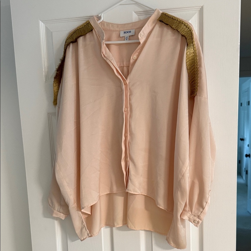 Elegant Peach Blouse with Gold Accents